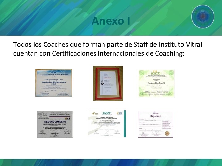 Anexo I Todos los Coaches que forman parte de Staff de Instituto Vitral cuentan