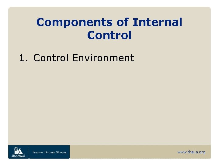 Components of Internal Control 1. Control Environment www. theiia. org 