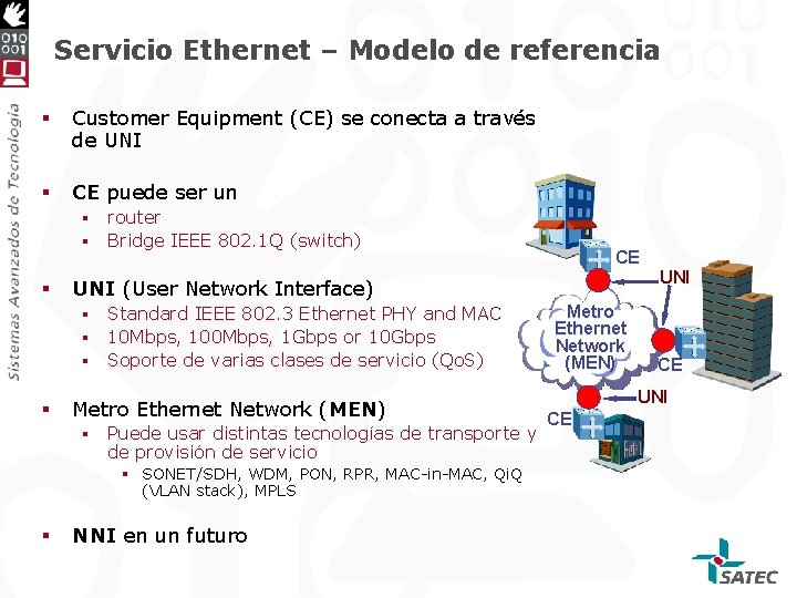 Servicio Ethernet – Modelo de referencia § Customer Equipment (CE) se conecta a través