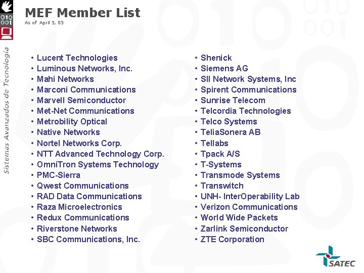 MEF Member List As of April 5, 05 • • • • • Lucent