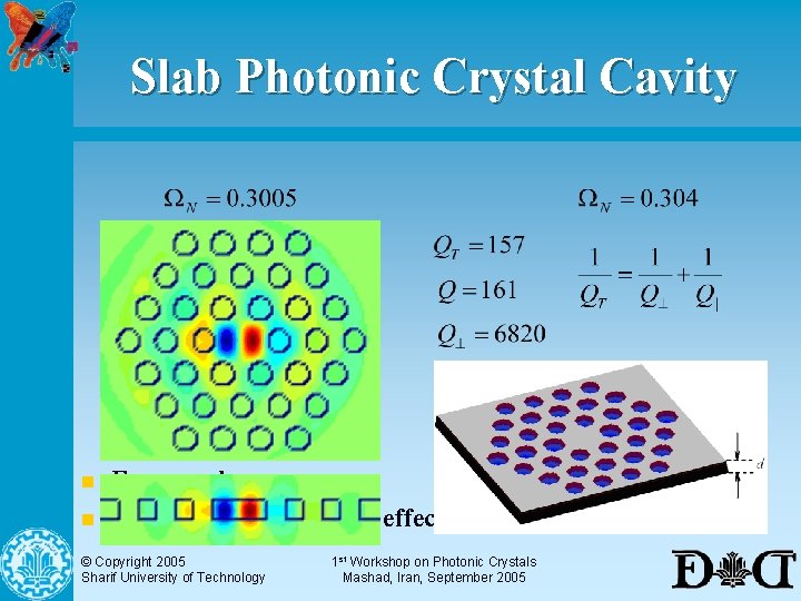 Slab Photonic Crystal Cavity n n Even mode : 3 D : © Copyright