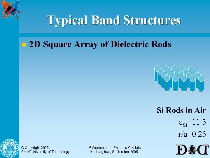 Typical Band Structures n 2 D Square Array of Dielectric Rods Si Rods in