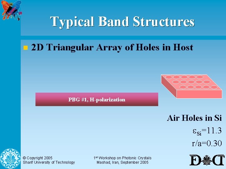Typical Band Structures n 2 D Triangular Array of Holes in Host PBG #1,