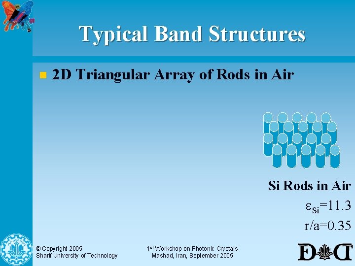 Typical Band Structures n 2 D Triangular Array of Rods in Air Si Rods