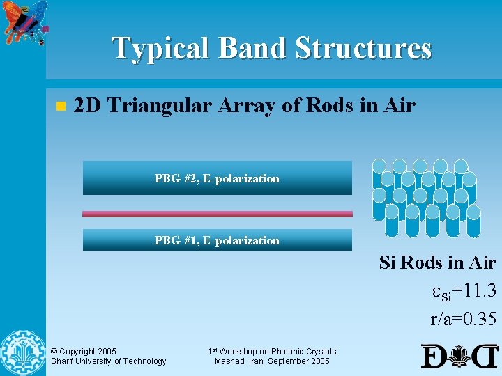 Typical Band Structures n 2 D Triangular Array of Rods in Air PBG #2,