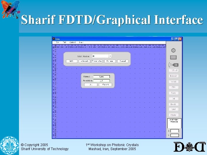 Sharif FDTD/Graphical Interface © Copyright 2005 Sharif University of Technology 1 st Workshop on