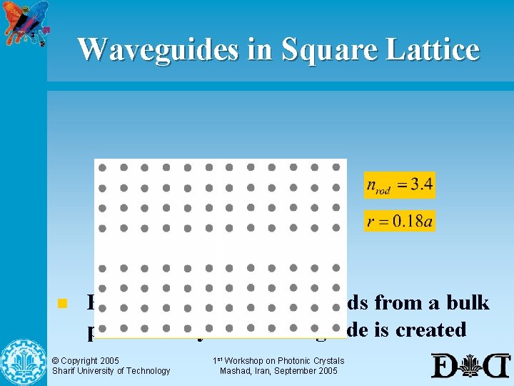 Waveguides in Square Lattice n By removing one row of rods from a bulk