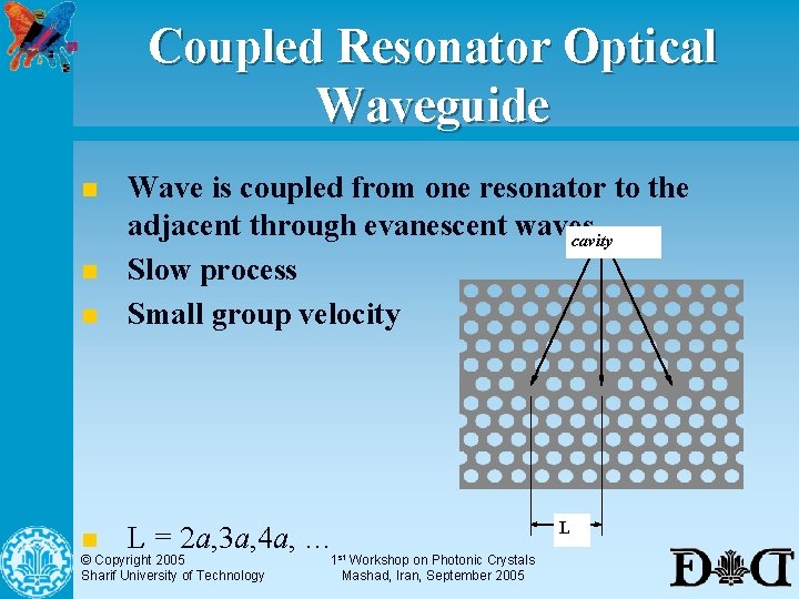 Coupled Resonator Optical Waveguide n Wave is coupled from one resonator to the adjacent