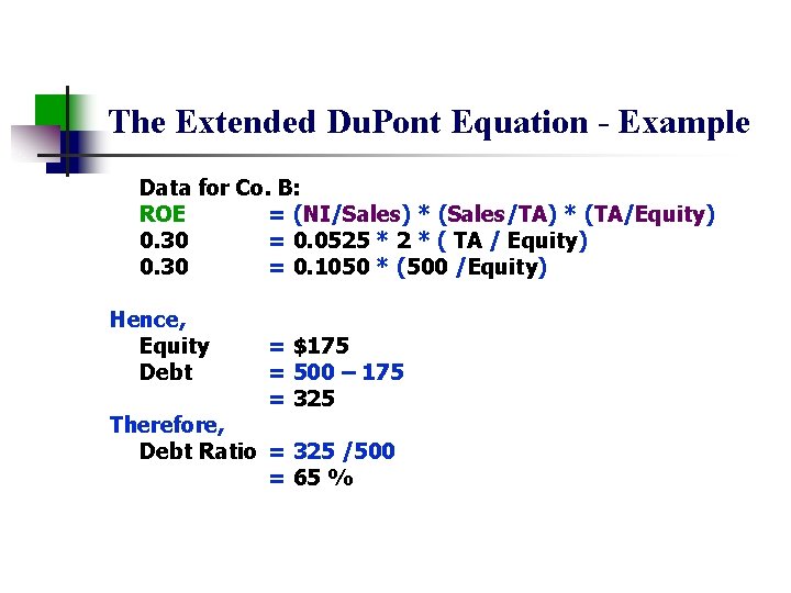 The Extended Du. Pont Equation - Example Data for Co. B: ROE = (NI/Sales)