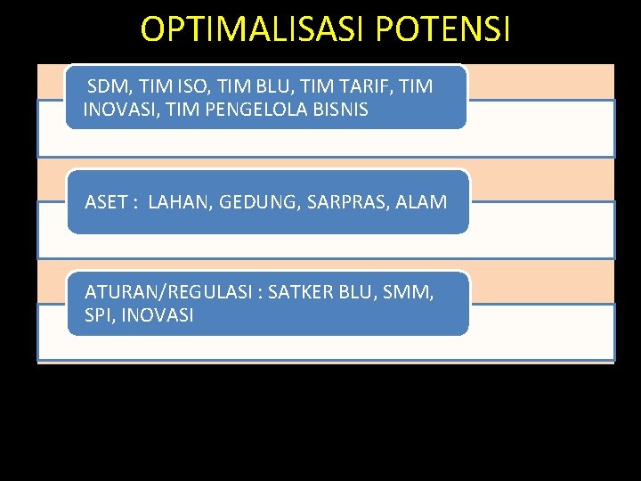 OPTIMALISASI POTENSI SDM, TIM ISO, TIM BLU, TIM TARIF, TIM INOVASI, TIM PENGELOLA BISNIS