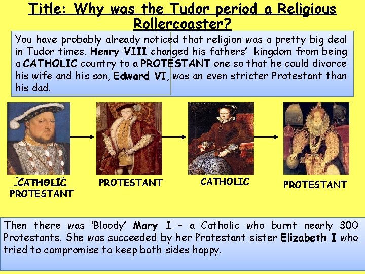 Title: Why was the Tudor period a Religious Rollercoaster? You have probably already noticed