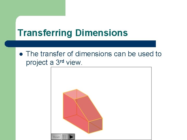 Transferring Dimensions l The transfer of dimensions can be used to project a 3