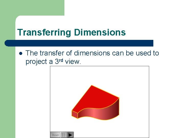 Transferring Dimensions l The transfer of dimensions can be used to project a 3