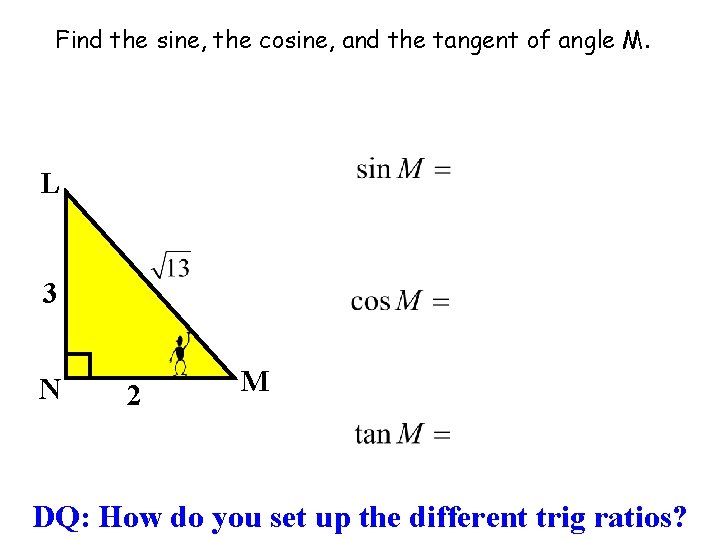 Find the sine, the cosine, and the tangent of angle M. L 3 N