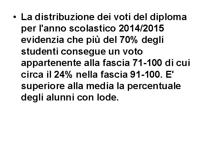  • La distribuzione dei voti del diploma per l'anno scolastico 2014/2015 evidenzia che