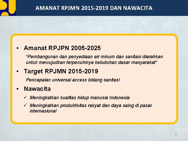 AMANAT RPJMN 2015 -2019 DAN NAWACITA • Amanat RPJPN 2005 -2025 “Pembangunan dan penyediaan