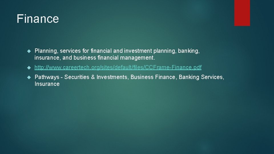 Finance Planning, services for financial and investment planning, banking, insurance, and business financial management.