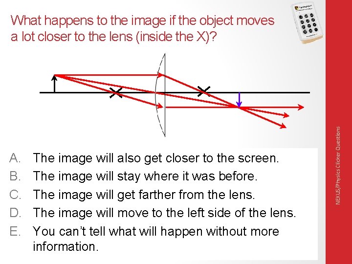 A. B. C. D. E. The image will also get closer to the screen.