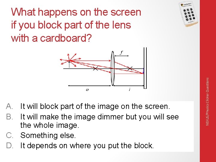 A. It will block part of the image on the screen. B. It will