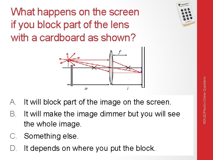 A. It will block part of the image on the screen. B. It will