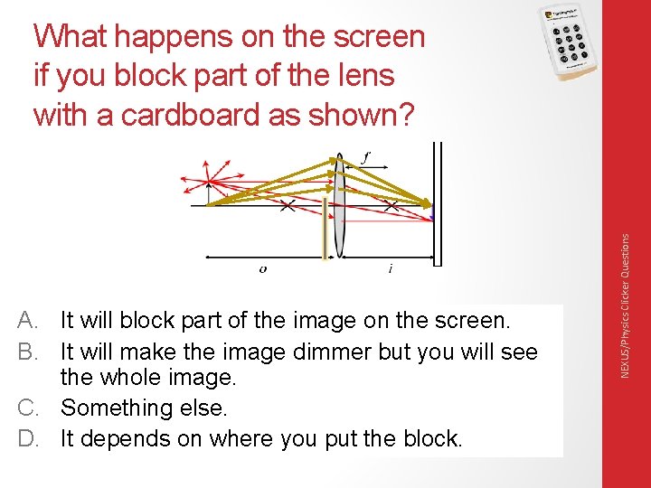 A. It will block part of the image on the screen. B. It will