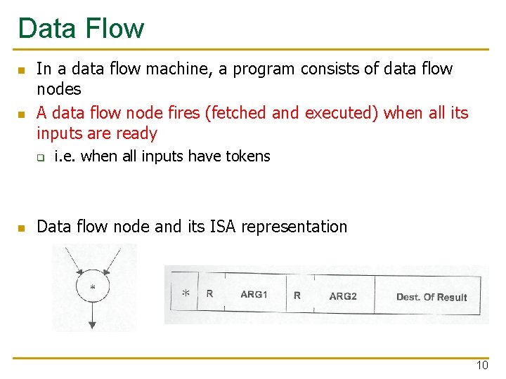 Data Flow n n In a data flow machine, a program consists of data