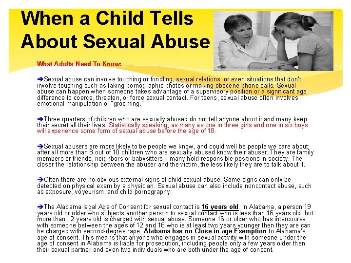 When a Child Tells About Sexual Abuse What Adults Need To Know: Sexual abuse
