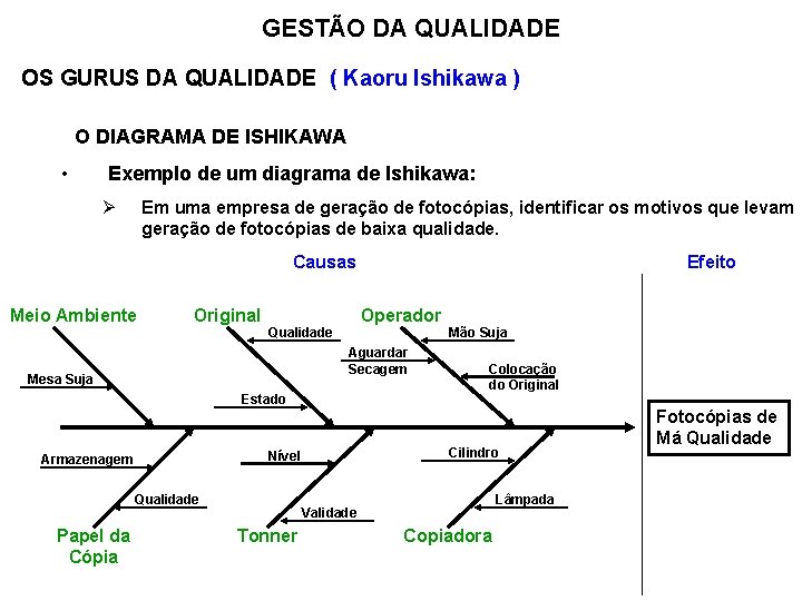 GESTÃO DA QUALIDADE OS GURUS DA QUALIDADE ( Kaoru Ishikawa ) O DIAGRAMA DE