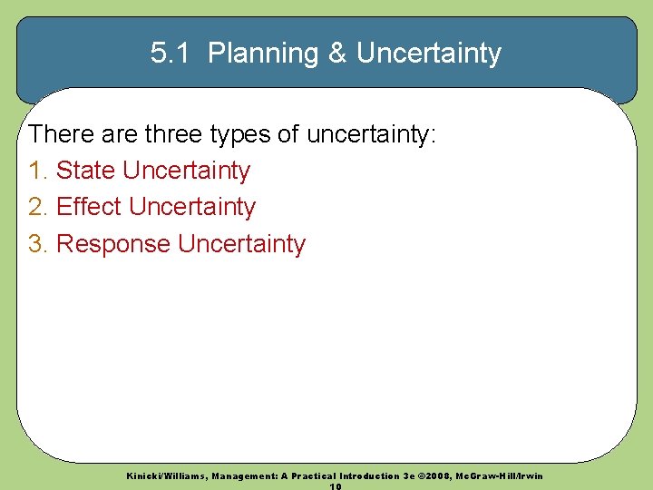 5. 1 Planning & Uncertainty There are three types of uncertainty: 1. State Uncertainty