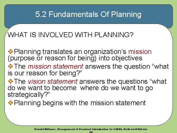 5. 2 Fundamentals Of Planning WHAT IS INVOLVED WITH PLANNING? v. Planning translates an