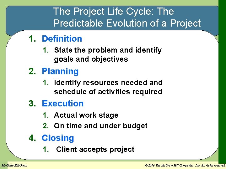 The Project Life Cycle: The Predictable Evolution of a Project 1. Definition 1. State