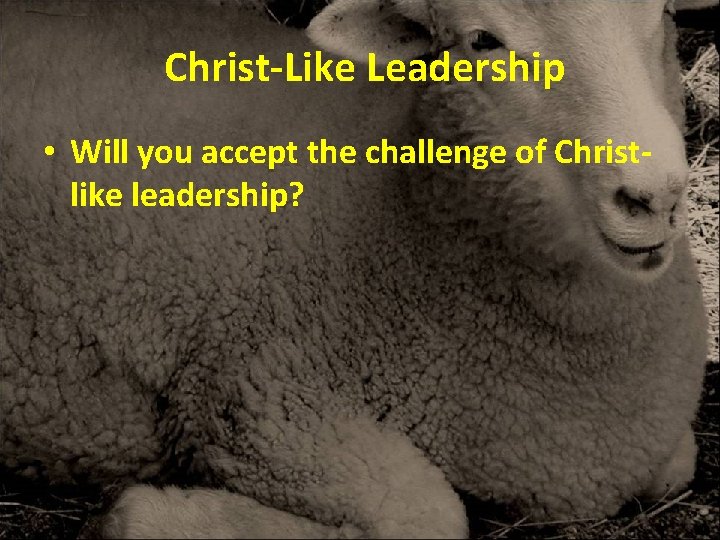 Christ-Like Leadership • Will you accept the challenge of Christlike leadership? Christ-Like Leadership • Will you accept the challenge of Christlike leadership?