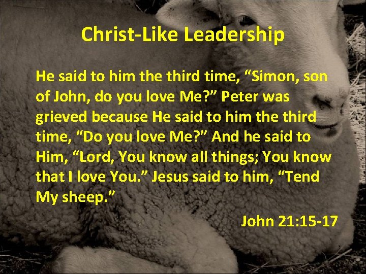 Christ-Like Leadership He said to him the third time, “Simon, son of John, do Christ-Like Leadership He said to him the third time, “Simon, son of John, do