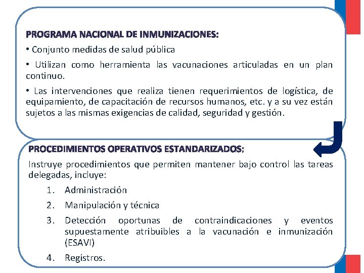 PROGRAMA NACIONAL DE INMUNIZACIONES: • Conjunto medidas de salud pública • Utilizan como herramienta PROGRAMA NACIONAL DE INMUNIZACIONES: • Conjunto medidas de salud pública • Utilizan como herramienta