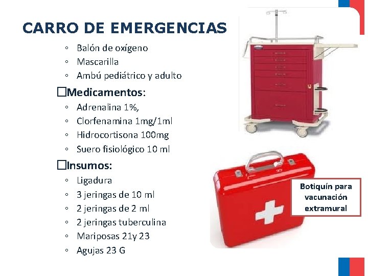 CARRO DE EMERGENCIAS ◦ Balón de oxígeno ◦ Mascarilla ◦ Ambú pediátrico y adulto CARRO DE EMERGENCIAS ◦ Balón de oxígeno ◦ Mascarilla ◦ Ambú pediátrico y adulto