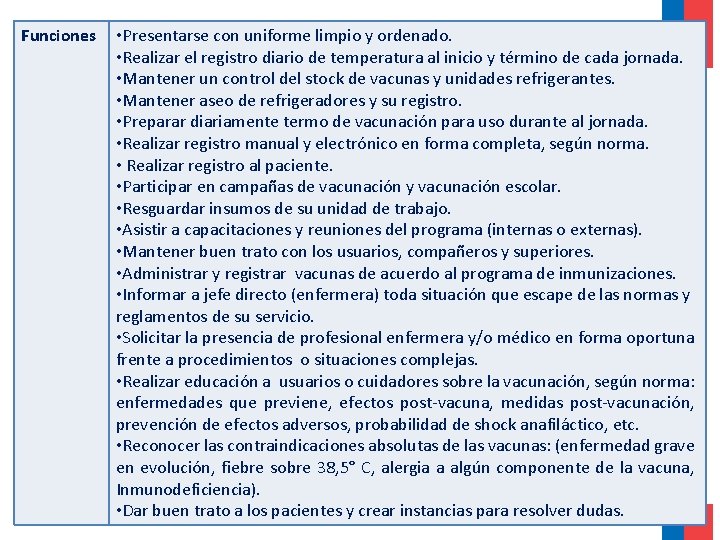Funciones • • Presentarse con uniforme limpio y ordenado. • Realizar el registro diario Funciones • • Presentarse con uniforme limpio y ordenado. • Realizar el registro diario