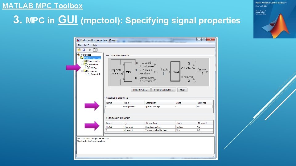 MATLAB MPC Toolbox 3. MPC in GUI (mpctool): Specifying signal properties 