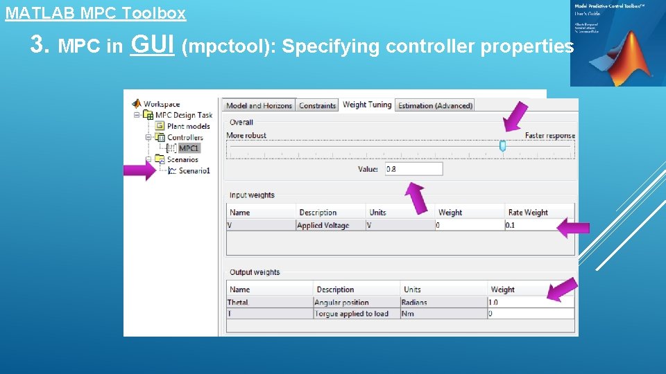 MATLAB MPC Toolbox 3. MPC in GUI (mpctool): Specifying controller properties 