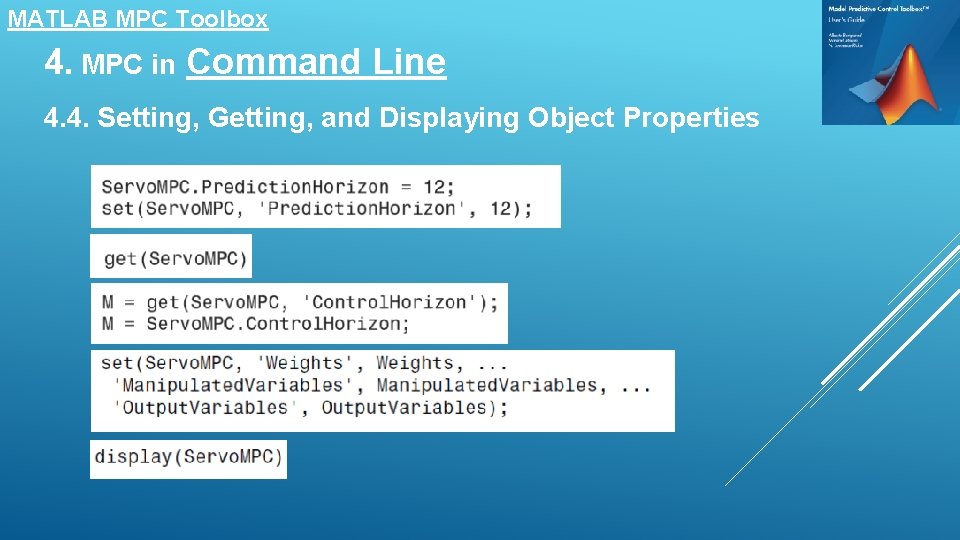 MATLAB MPC Toolbox 4. MPC in Command Line 4. 4. Setting, Getting, and Displaying