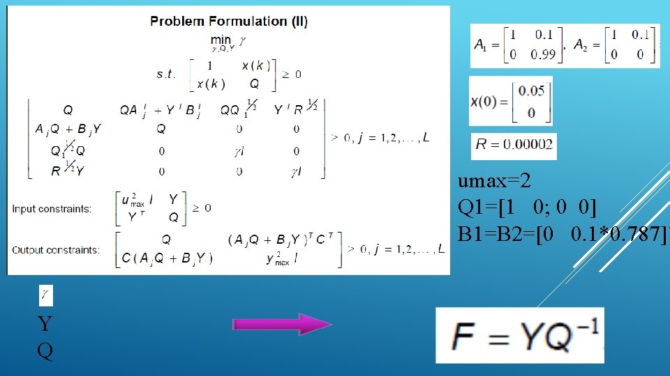 umax=2 Q 1=[1 0; 0 0] B 1=B 2=[0 0. 1*0. 787]’ Y Q