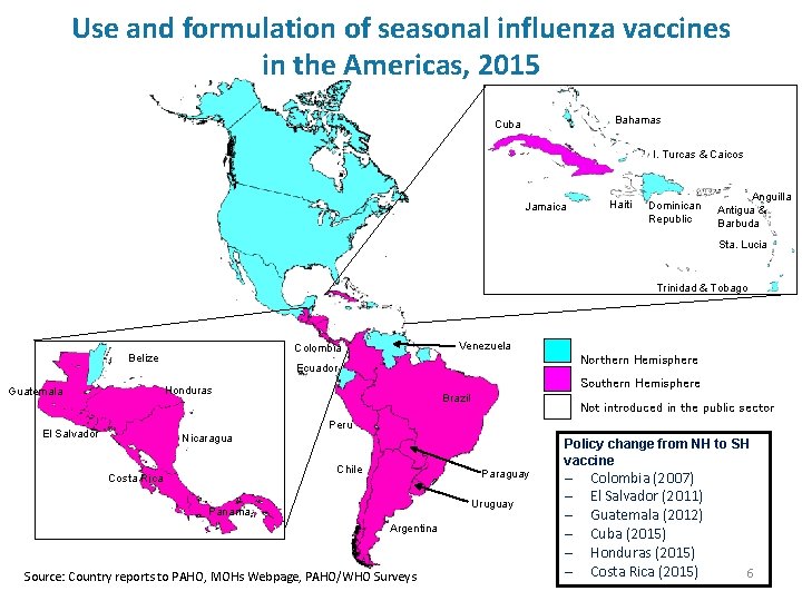 Use and formulation of seasonal influenza vaccines in the Americas, 2015 Bahamas Cuba I.