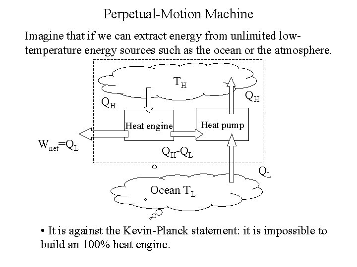 Perpetual-Motion Machine Imagine that if we can extract energy from unlimited lowtemperature energy sources