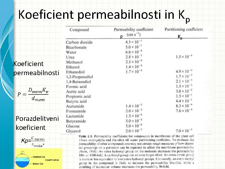 Koeficient permeabilnosti in Kp P Koeficient permeabilnosti Porazdelitveni koeficient Kp 