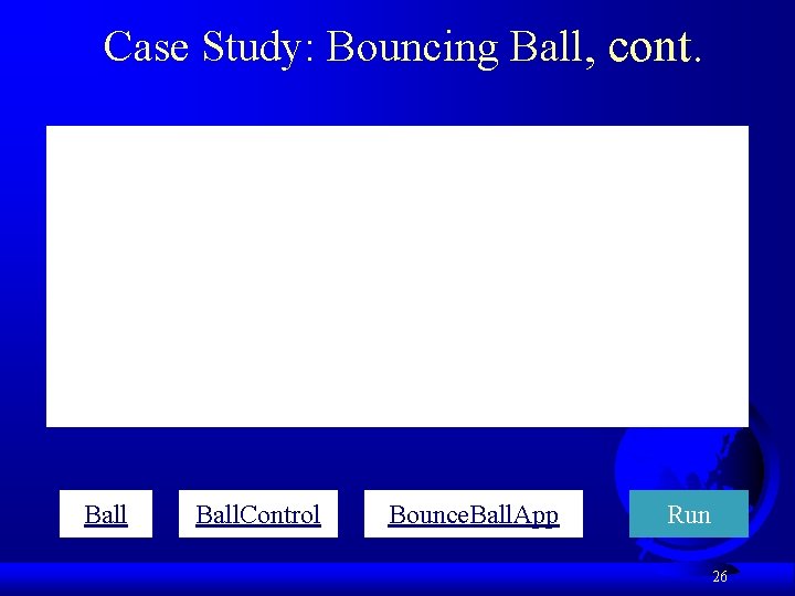 Case Study: Bouncing Ball, cont. Ball. Control Bounce. Ball. App Run 26 