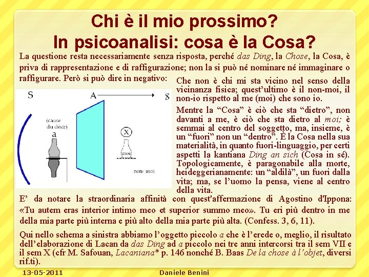 Chi è il mio prossimo? In psicoanalisi: cosa è la Cosa? La questione resta