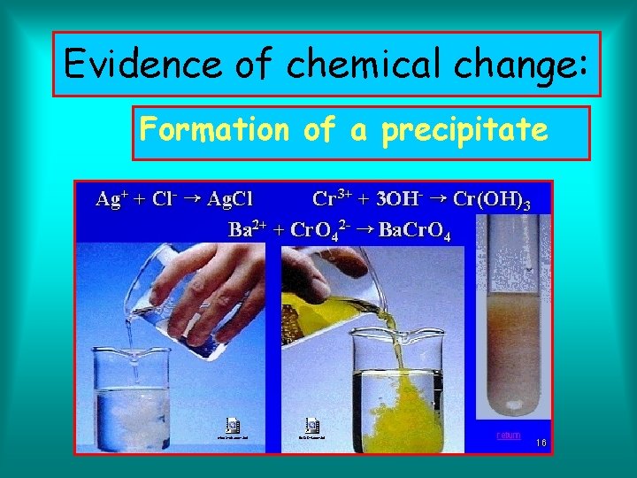 Evidence of chemical change: Formation of a precipitate 