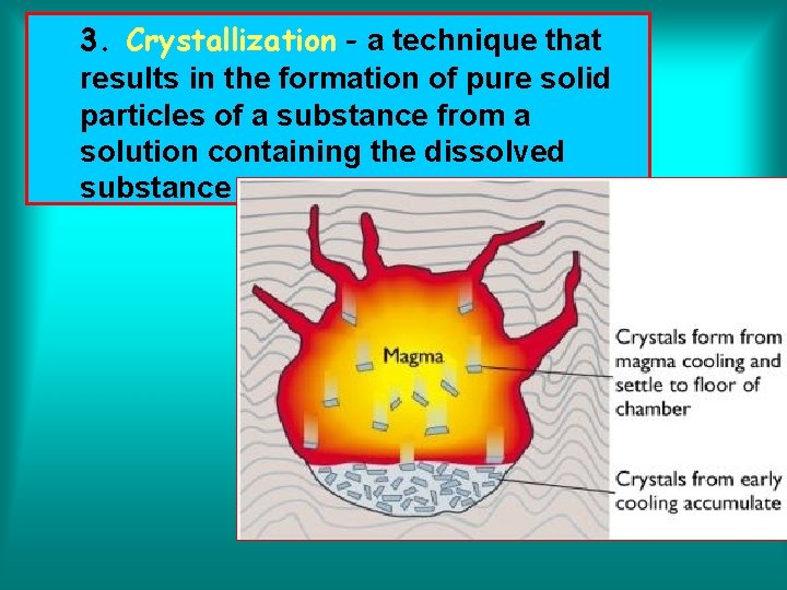 3. Crystallization - a technique that results in the formation of pure solid particles