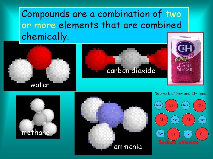 Compounds are a combination of two or more elements that are combined chemically. carbon