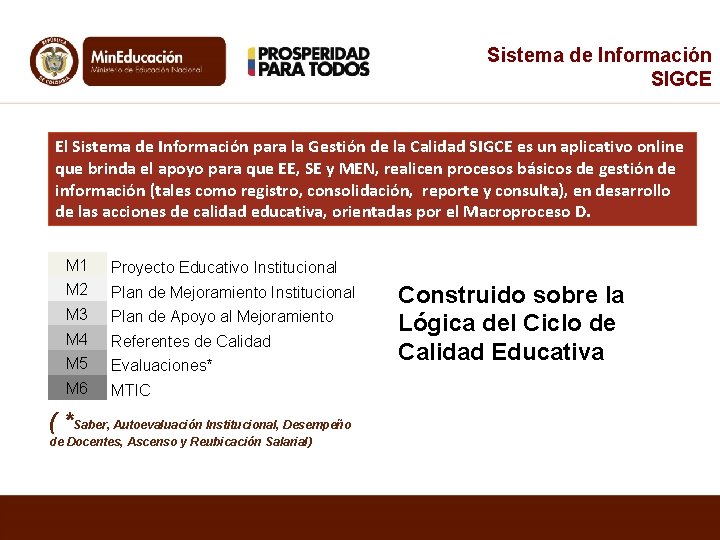 Sistema de Información SIGCE El Sistema de Información para la Gestión de la Calidad