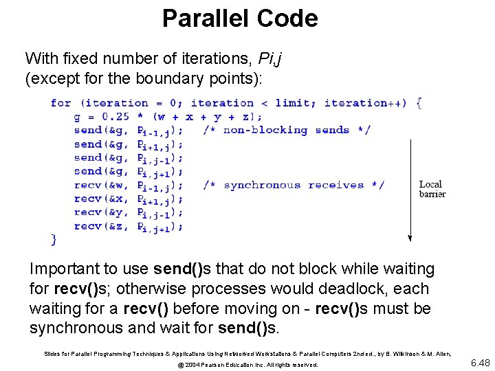 Parallel Code With fixed number of iterations, Pi, j (except for the boundary points):